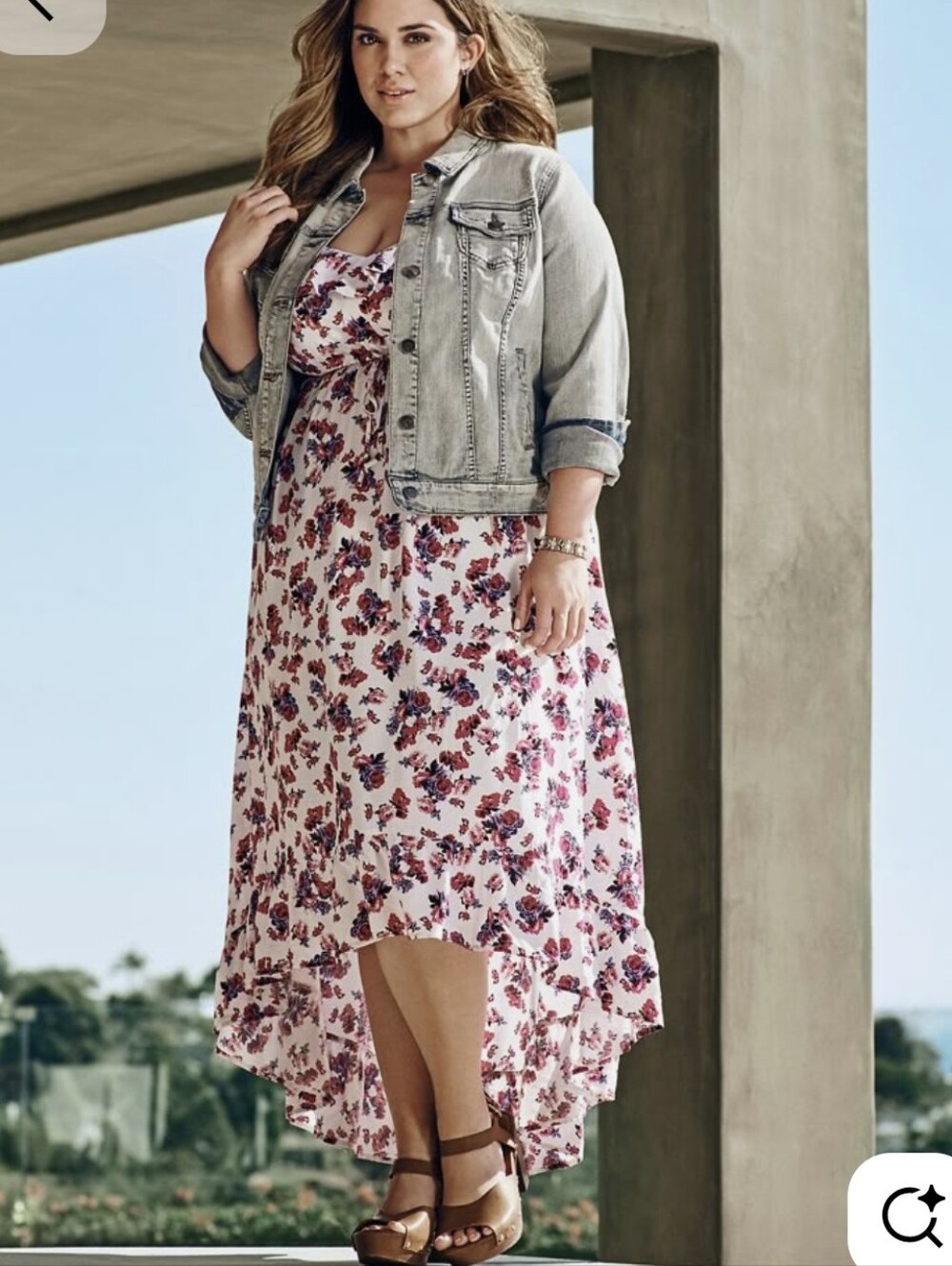 Torrid Cream Floral High-Low Slip Dress with Pink and Blue Blooms 4X